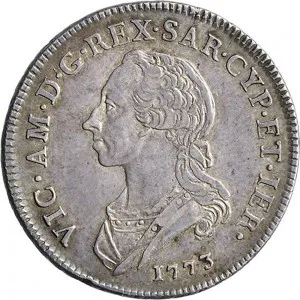 Vittorio Amedeo III di Savoia 1773 1796 Regno di Sardegna Mezzo scudo da 3 lire 1773 1793 Scudo rotondo 37 38 mm 16,93 17,62 g Ag dritto