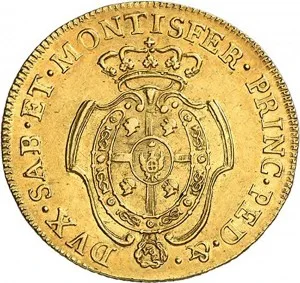 Vittorio Amedeo III di Savoia 1773 1796 Regno di Sardegna Monetazione per la Sardegna Carlino da 5 doppiette 1773 1774 Scudo ovale a cartoccio 31 32 mm 15,74 16,05 g Au rovescio