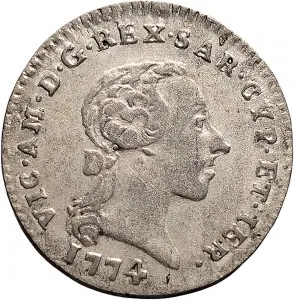 Vittorio Amedeo III di Savoia 1773 1796 Regno di Sardegna Monetazione per la Sardegna Mezzo reale da 2,6 soldi 1773 1796 Scudo rotondo 20 mm 2,34 2,81 g Mi dritto