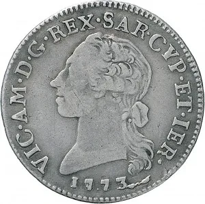 Vittorio Amedeo III di Savoia 1773 1796 Regno di Sardegna Monetazione per la Sardegna Quarto di scudo 1773 1792 Scudo a cartoccio 27 28 mm 5,66 5,87 g Ag dritto