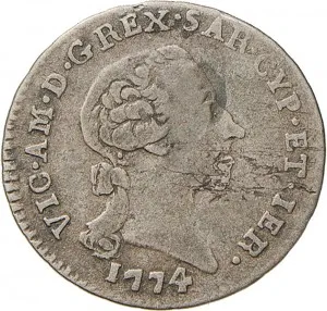 Vittorio Amedeo III di Savoia 1773 1796 Regno di Sardegna Monetazione per la Sardegna Reale da 5 soldi 1773 1796 Scudo a cartoccio 1 tipo 21 22 mm 2,63 3,28 g Mi dritto