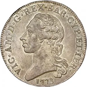 Vittorio Amedeo III di Savoia 1773 1796 Regno di Sardegna Monetazione per la Sardegna Scudo da 10 reali 1773 Scudo a cartoccio 38 39 mm 22,97 23,47 g Ag dritto