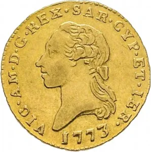 Vittorio Amedeo III di Savoia 1773 1796 Regno di Sardegna Quarto di doppia 1773 1785 Scudo rotondo 1 tipo 18 19 mm 2,39 2,40 g Au dritto