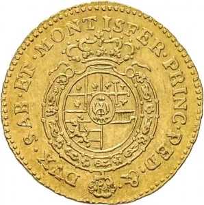 Vittorio Amedeo III di Savoia 1773 1796 Regno di Sardegna Quarto di doppia 1773 1785 Scudo rotondo 1 tipo 18 19 mm 2,39 2,40 g Au rovescio