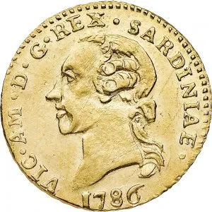 Vittorio Amedeo III di Savoia 1773 1796 Regno di Sardegna Quarto di doppia 1786 Aquila spiegata 2 tipo 18 mm 2,26 2,31 g Au dritto