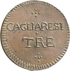 Vittorio Emanuele I di Savoia 1802 1821 Regno di Sardegna Monetazione per la Sardegna 3 cagliaresi da sei denari 1813 Valore 1 tipo 23 mm 3,98 5,94 g Cu rovescio
