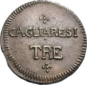 Vittorio Emanuele I di Savoia 1802 1821 Regno di Sardegna Monetazione per la Sardegna 3 cagliaresi da sei denari 1813 Valore 2 tipo 23 mm 3,98 5,94 g Cu rovescio