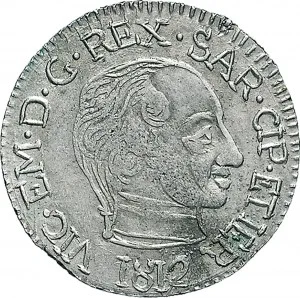Vittorio Emanuele I di Savoia 1802 1821 Regno di Sardegna Monetazione per la Sardegna Reale da 5 soldi 1812 Scudo semirotondo 1 tipo 23 mm 2,80 3,18 g Mi dritto