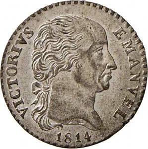 Vittorio Emanuele I di Savoia 1802 1821 Regno di Sardegna Periodo anteriore alla riforma decimale del 1816 2,6 soldi 1814 1815 Aquila spiegata 19 20 mm 2,45 2,60 g Mi dritto