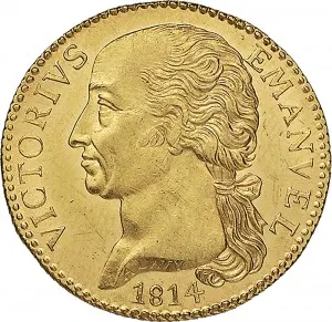 Vittorio Emanuele I di Savoia 1802 1821 Regno di Sardegna Periodo anteriore alla riforma decimale del 1816 Doppia da 4 scudi 1814 Aquila spiegata 1 tipo 25 mm 9,12 9,20 g Au dritto