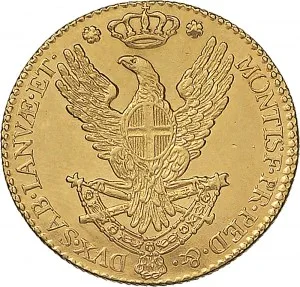 Vittorio Emanuele I di Savoia 1802 1821 Regno di Sardegna Periodo anteriore alla riforma decimale del 1816 Doppia da 4 scudi 1815 Aquila spiegata 2 tipo 25 mm 9,12 9,20 g Au rovescio
