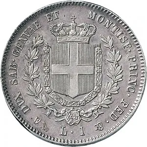 Vittorio Emanuele II di Savoia 1849 1861 Regno di Sardegna 1 lira 1850 1860 Scudo sannitico 23 mm 4,76 5,02 g Ag rovescio