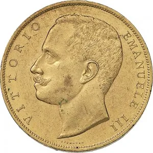 Vittorio Emanuele III di Savoia 1900 1936 Re Regno d'Italia 100 lire 1903 1905 Aquila spiegata 35 mm 32,22 32,25 g Au dritto