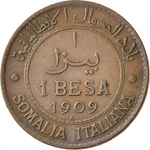 Vittorio Emanuele III di Savoia 1900 1936 Re Somalia Italiana Periodo anteriore alla riforma monetaria del 1925 1 besa 1909 1921 Valore 20 mm 2,471 2,504 g rovescio