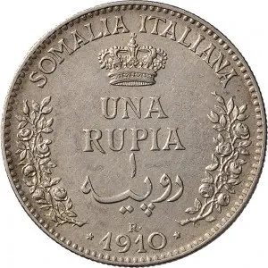 Vittorio Emanuele III di Savoia 1900 1936 Re Somalia Italiana Periodo anteriore alla riforma monetaria del 1925 1 rupia 1910 1921 Valore 30 mm 11,490 11,722 g Ag rovescio