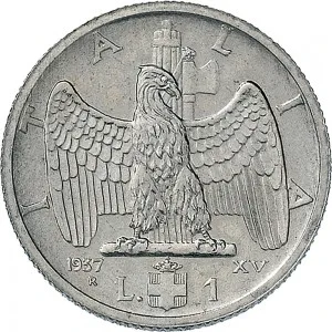 Vittorio Emanuele III di Savoia 1936 1943 Re e Imperatore Regno d'Italia 1 lira