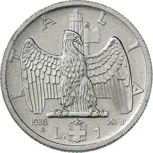 Vittorio Emanuele III di Savoia 1936 1943 Re e Imperatore Regno d'Italia 1 lira