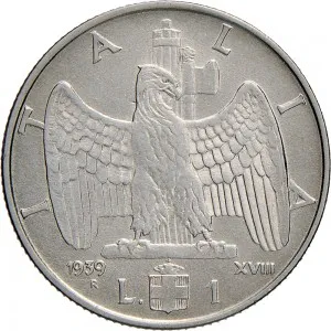 Vittorio Emanuele III di Savoia 1936 1943 Re e Imperatore Regno d'Italia 1 lira