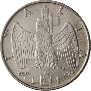 Vittorio Emanuele III di Savoia 1936 1943 Re e Imperatore Regno d'Italia 1 lira