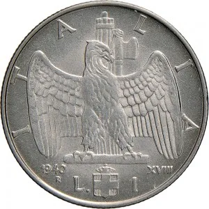 Vittorio Emanuele III di Savoia 1936 1943 Re e Imperatore Regno d'Italia 1 lira