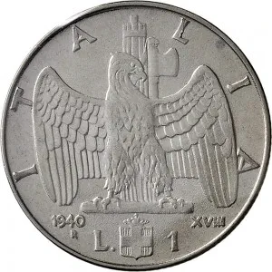 Vittorio Emanuele III di Savoia 1936 1943 Re e Imperatore Regno d'Italia 1 lira