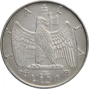 Vittorio Emanuele III di Savoia 1936 1943 Re e Imperatore Regno d'Italia 1 lira