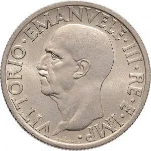 Vittorio Emanuele III di Savoia 1936 1943 Re e Imperatore Regno d'Italia 1 lira 1936 Anno XIV 1938 Anno XVII Aquila romana 1 tipo 26,5 mm 7,92 8,08 g Ni dritto