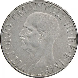 Vittorio Emanuele III di Savoia 1936 1943 Re e Imperatore Regno d'Italia 1 lira 1939 Anno XVII 1943 Anno XXI Aquila romana 2 tipo 26,7 mm 7,84 8,16 g Ac dritto