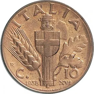 Vittorio Emanuele III di Savoia 1936 1943 Re e Imperatore Regno d'Italia 10 Centesimi