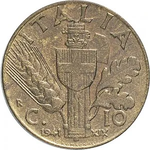 Vittorio Emanuele III di Savoia 1936 1943 Re e Imperatore Regno d'Italia 10 Centesimi