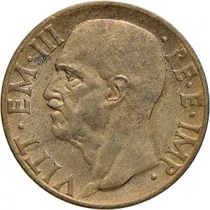 Vittorio Emanuele III di Savoia 1936 1943 Re e Imperatore Regno d'Italia 10 Centesimi 1939 Anno XVII 1943 Anno XXI Scudo semirotondo 2 tipo 22,5 mm 4,165 5,636 g Ba dritto