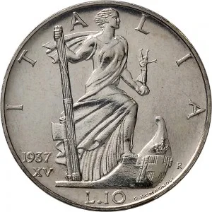 Vittorio Emanuele III di Savoia 1936 1943 Re e Imperatore Regno d'Italia 10 lire