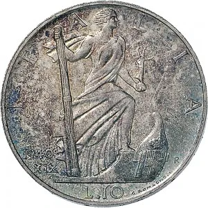 Vittorio Emanuele III di Savoia 1936 1943 Re e Imperatore Regno d'Italia 10 lire