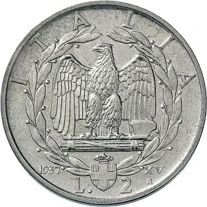 Vittorio Emanuele III di Savoia 1936 1943 Re e Imperatore Regno d'Italia 2 lire