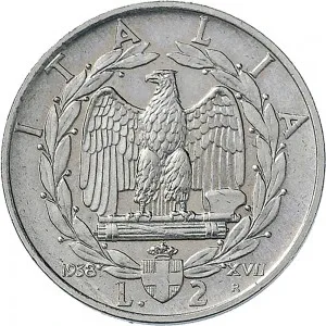 Vittorio Emanuele III di Savoia 1936 1943 Re e Imperatore Regno d'Italia 2 lire