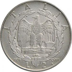 Vittorio Emanuele III di Savoia 1936 1943 Re e Imperatore Regno d'Italia 2 lire