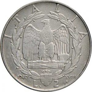 Vittorio Emanuele III di Savoia 1936 1943 Re e Imperatore Regno d'Italia 2 lire