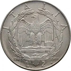 Vittorio Emanuele III di Savoia 1936 1943 Re e Imperatore Regno d'Italia 2 lire