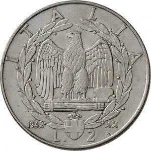 Vittorio Emanuele III di Savoia 1936 1943 Re e Imperatore Regno d'Italia 2 lire