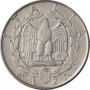 Vittorio Emanuele III di Savoia 1936 1943 Re e Imperatore Regno d'Italia 2 lire