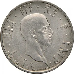 Vittorio Emanuele III di Savoia 1936 1943 Re e Imperatore Regno d'Italia 2 lire 1936 Anno XIV 1938 Anno XVII Aquila romana 1 tipo 29 mm 9,9 10,1 g Ni dritto