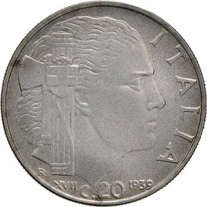 Vittorio Emanuele III di Savoia 1936 1943 Re e Imperatore Regno d'Italia 20 centesimi