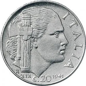 Vittorio Emanuele III di Savoia 1936 1943 Re e Imperatore Regno d'Italia 20 centesimi