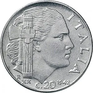 Vittorio Emanuele III di Savoia 1936 1943 Re e Imperatore Regno d'Italia 20 centesimi