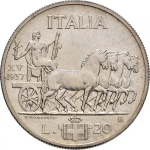 Vittorio Emanuele III di Savoia 1936 1943 Re e Imperatore Regno d'Italia 20 lire