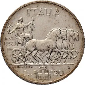 Vittorio Emanuele III di Savoia 1936 1943 Re e Imperatore Regno d'Italia 20 lire