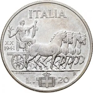 Vittorio Emanuele III di Savoia 1936 1943 Re e Imperatore Regno d'Italia 20 lire