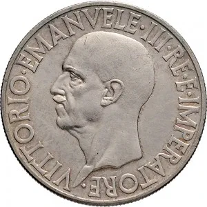 Vittorio Emanuele III di Savoia 1936 1943 Re e Imperatore Regno d'Italia 20 lire 1936 Anno XIV 1941 Anno XX Italia su quadriga lenta 35,5 mm 18,905 20,100 g Ag dritto