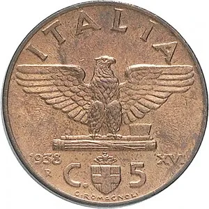 Vittorio Emanuele III di Savoia 1936 1943 Re e Imperatore Regno d'Italia 5 centesimi