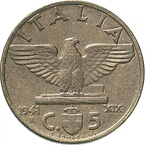 Vittorio Emanuele III di Savoia 1936 1943 Re e Imperatore Regno d'Italia 5 centesimi